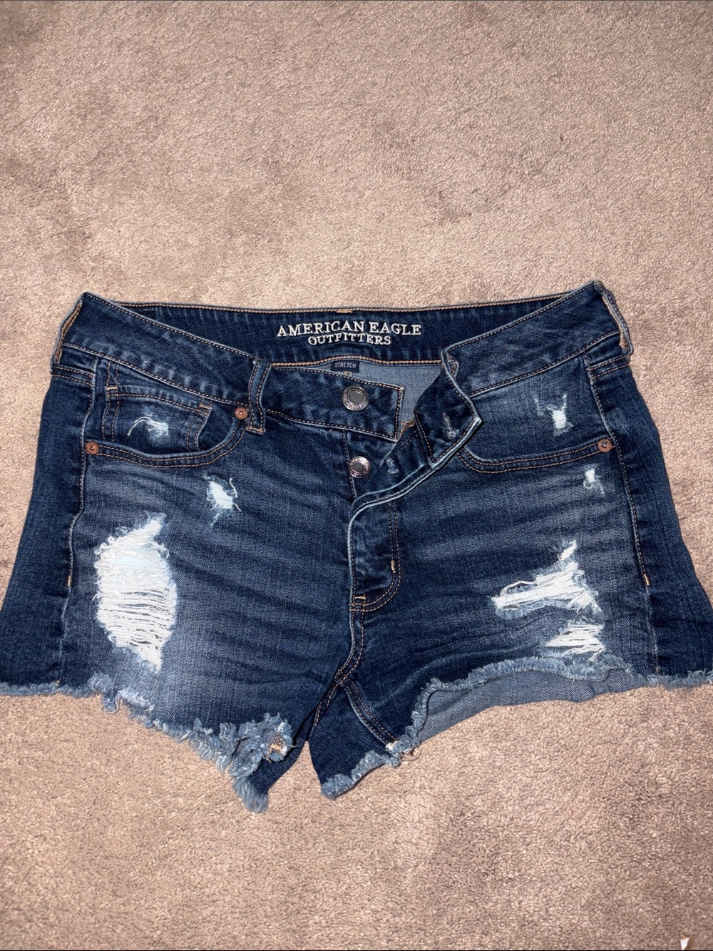 American Eagle Outfitters Navy Blue Distressed Jean Shorts
